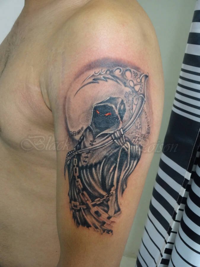 Grim Reaper Tattoo on The Shoulder - Black Poison Tattoo