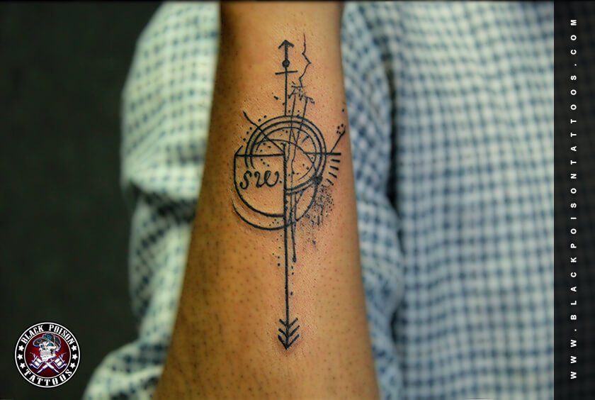 Compass Black and Grey Tattoo Design