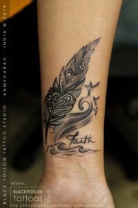 Feather Tattoo on Wrist Best Tattoo Studio in India Black Poison Tattoos