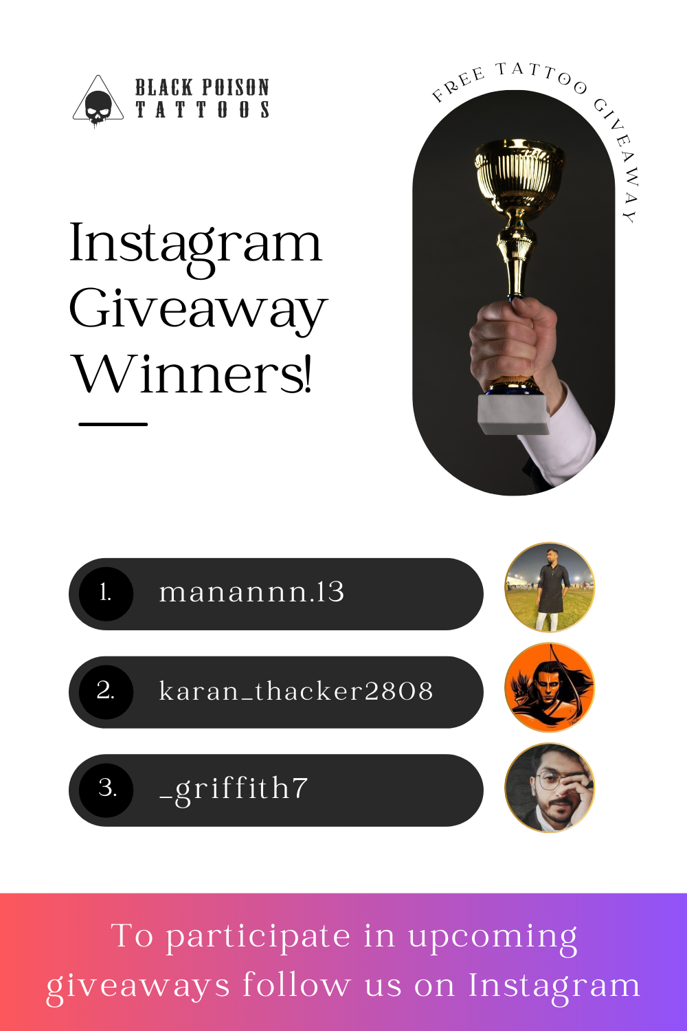 Announcing the Lucky Winners of Our Instagram Free Tattoo Giveaway!