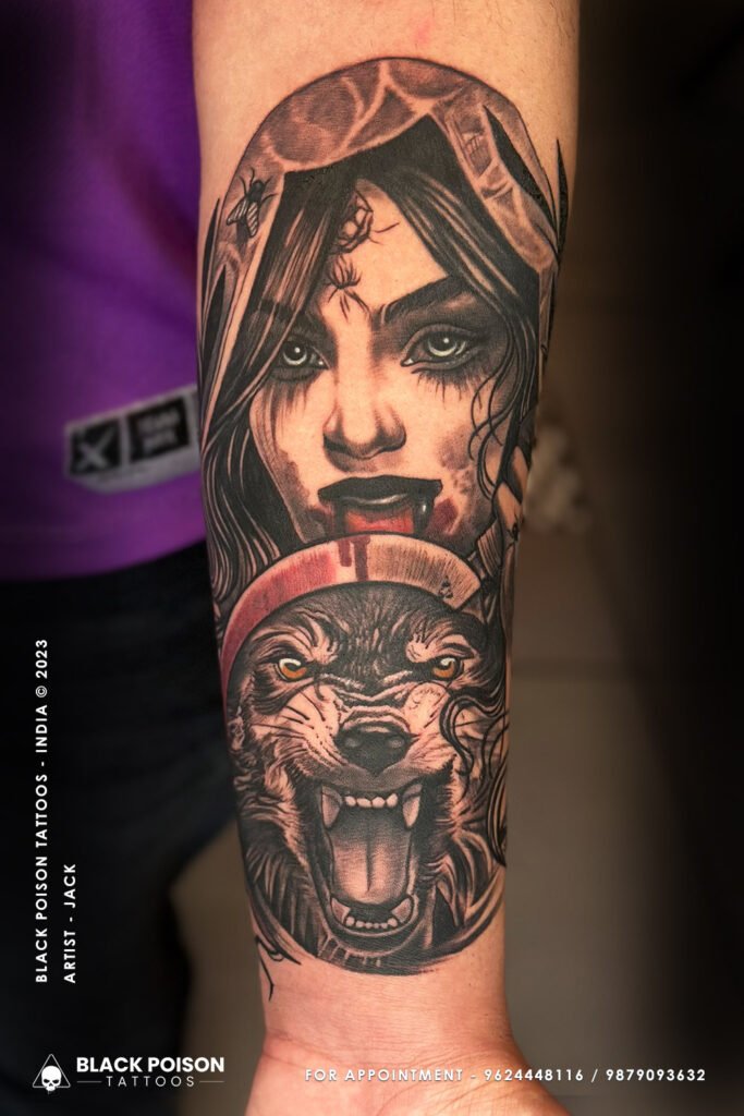 Wolf and Woman Tattoo