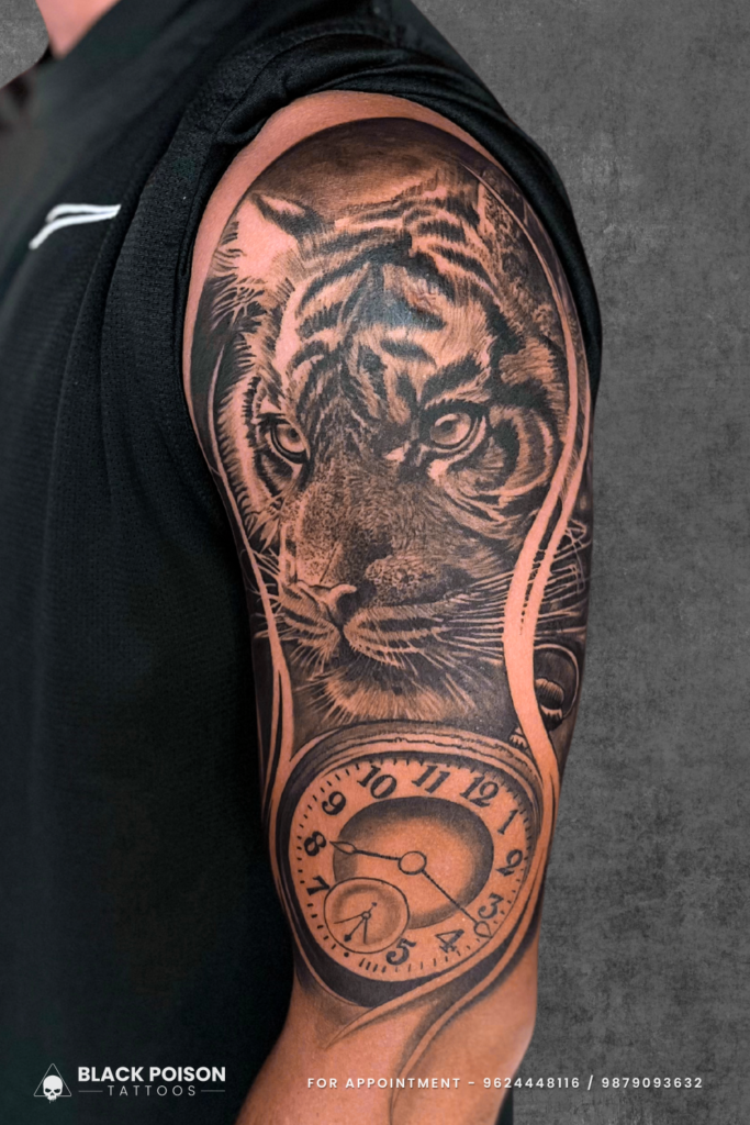 Lion and Watch Tattoo A Majestic Fusion of Power and Time