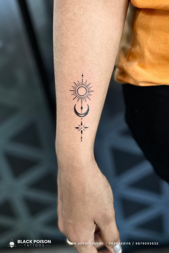 Minimalist Sun, Moon, and Star Tattoo Design