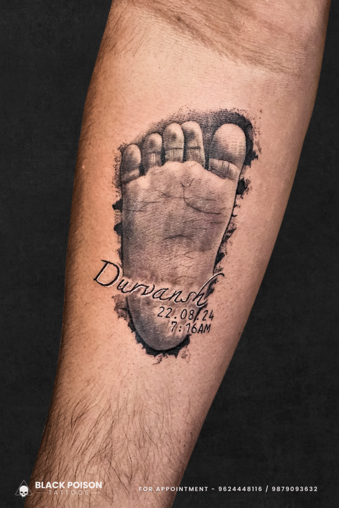 Baby Footprint Tattoo with Name Durvansh and Birth Details