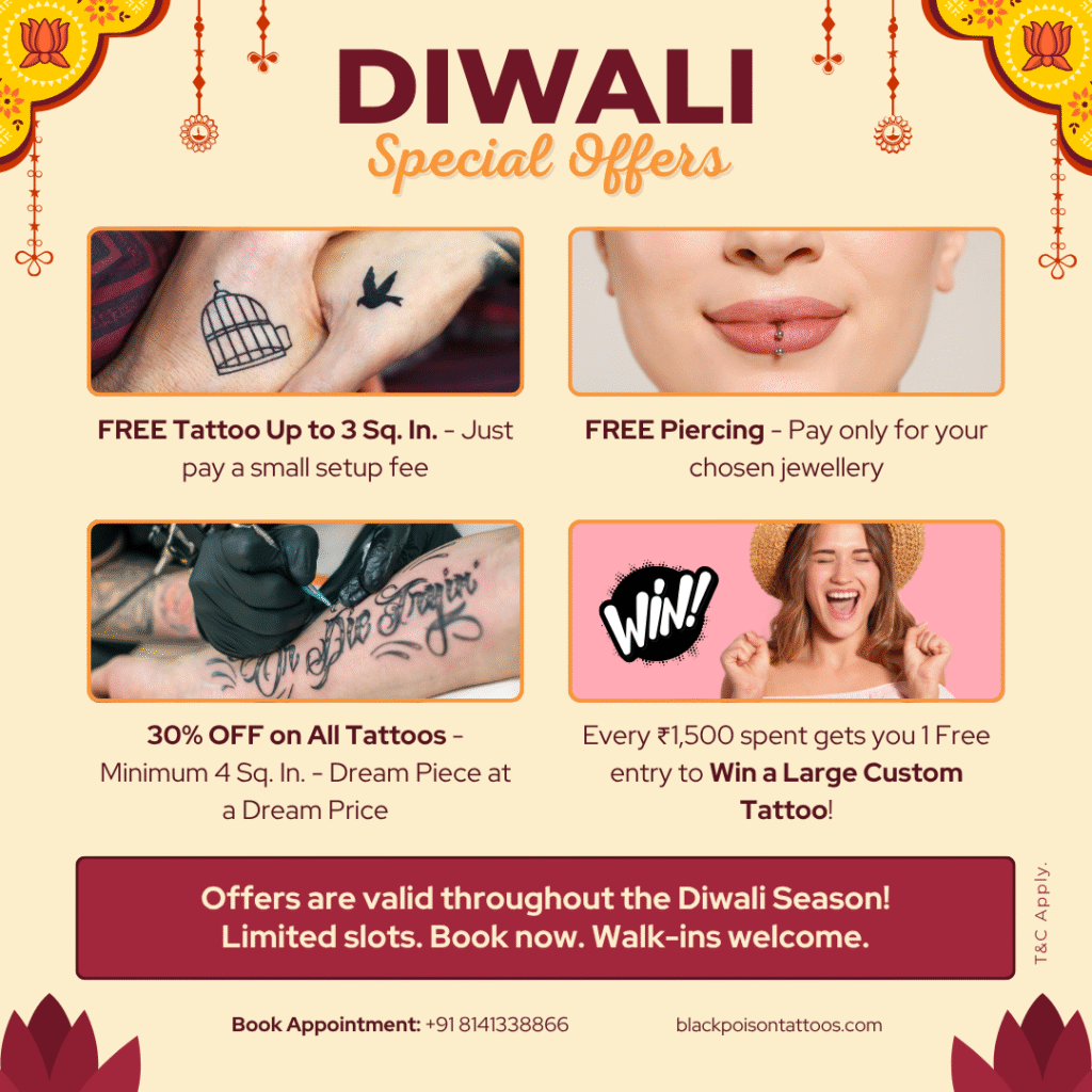 Diwali Offers 2025 – Free Tattoo, Free Piercing, 30% OFF & Win a Large Tattoo