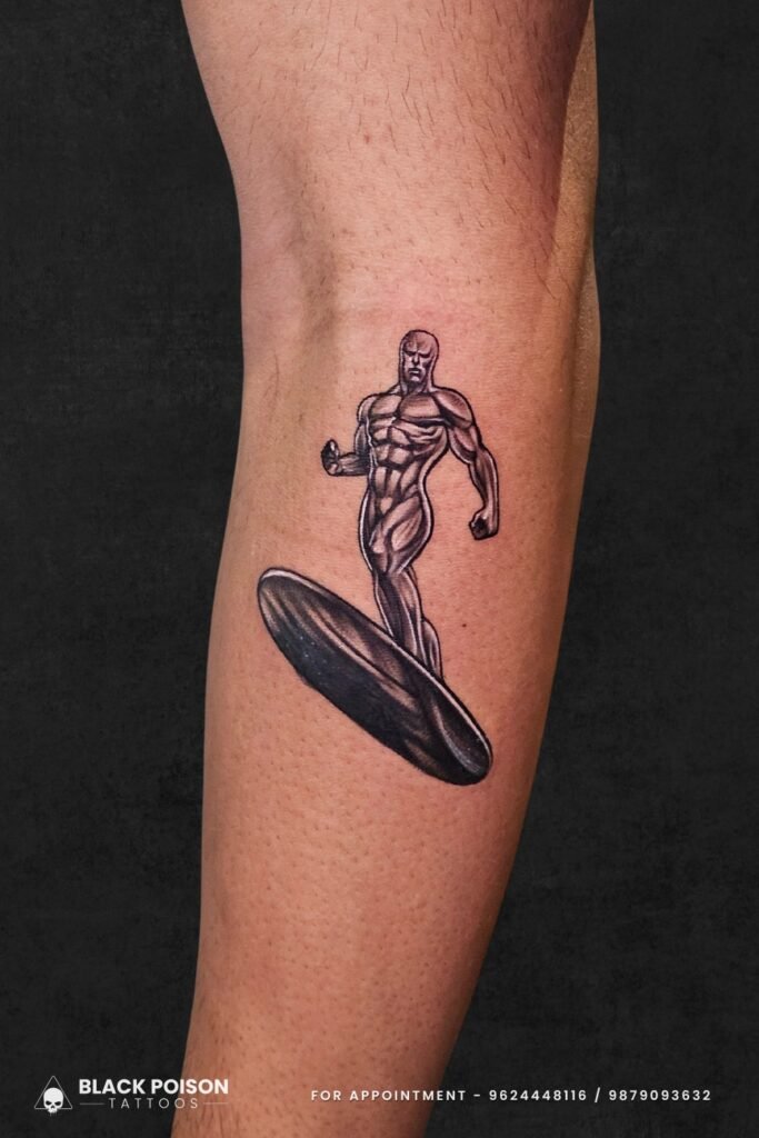 Realistic Silver Surfer Tattoo on Forearm by Black Poison Tattoos Ahmedabad