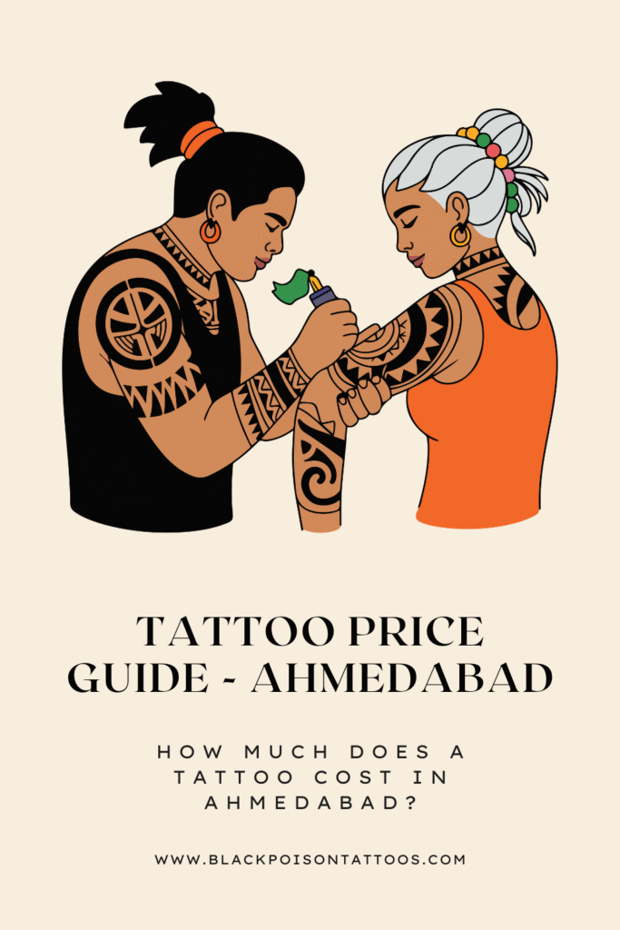 Tattoo artist at Black Poison Tattoos Ahmedabad working on a custom design - tattoo cost guide.