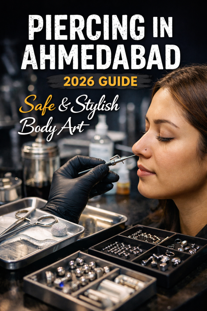 Professional nose piercing procedure in Ahmedabad studio using sterile tools and medical-grade jewelry