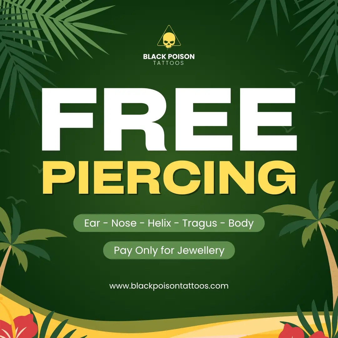 Free piercing offer Ahmedabad 2026 ear nose piercing studio Black Poison Tattoos pay only for jewellery