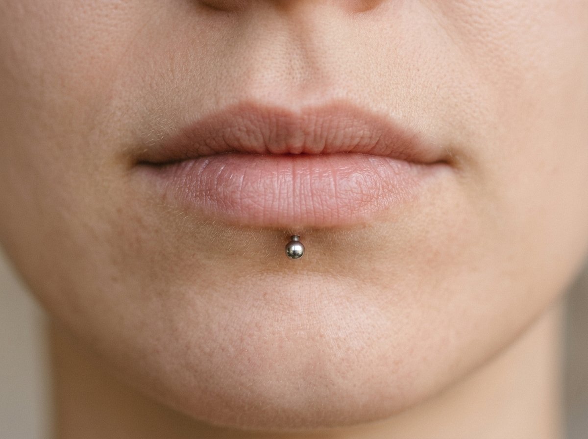 Labret lip piercing example from Black Poison Tattoo Studio's piercing guide