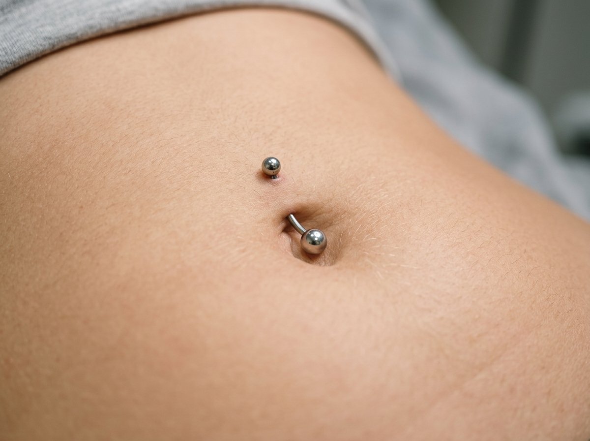 Navel piercing example from Black Poison Tattoo Studio's body piercing guide