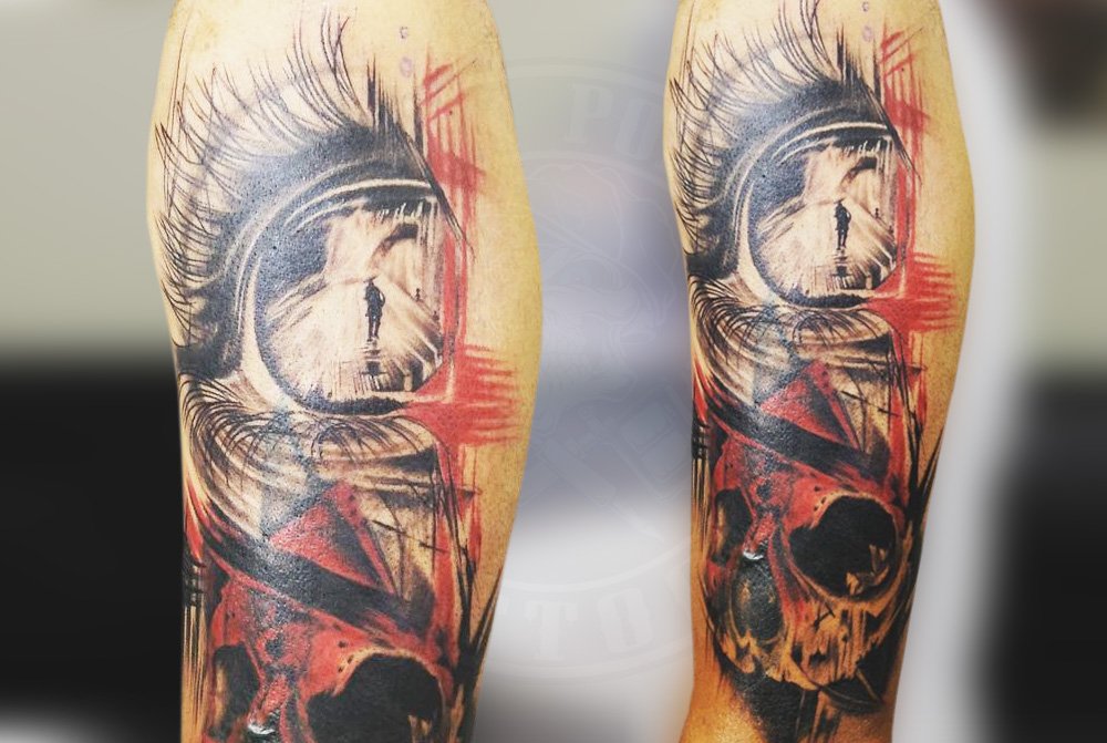 Eye & Skull Tattoo in Realistic Trash Polka Type Tattoo Inked By Black Poison Tattoo Studio