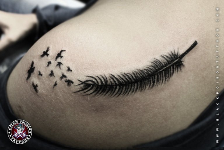 Feather with Birds Tattoo
