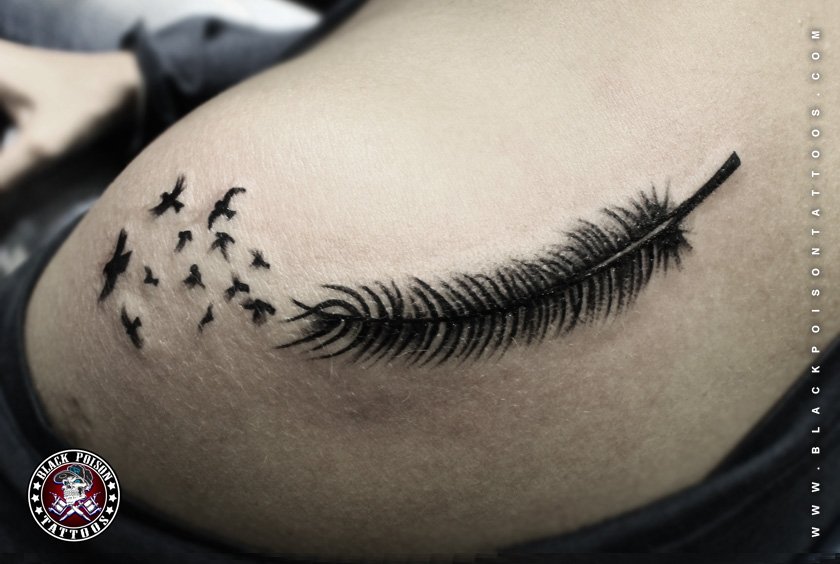 Feather with Birds Tattoo