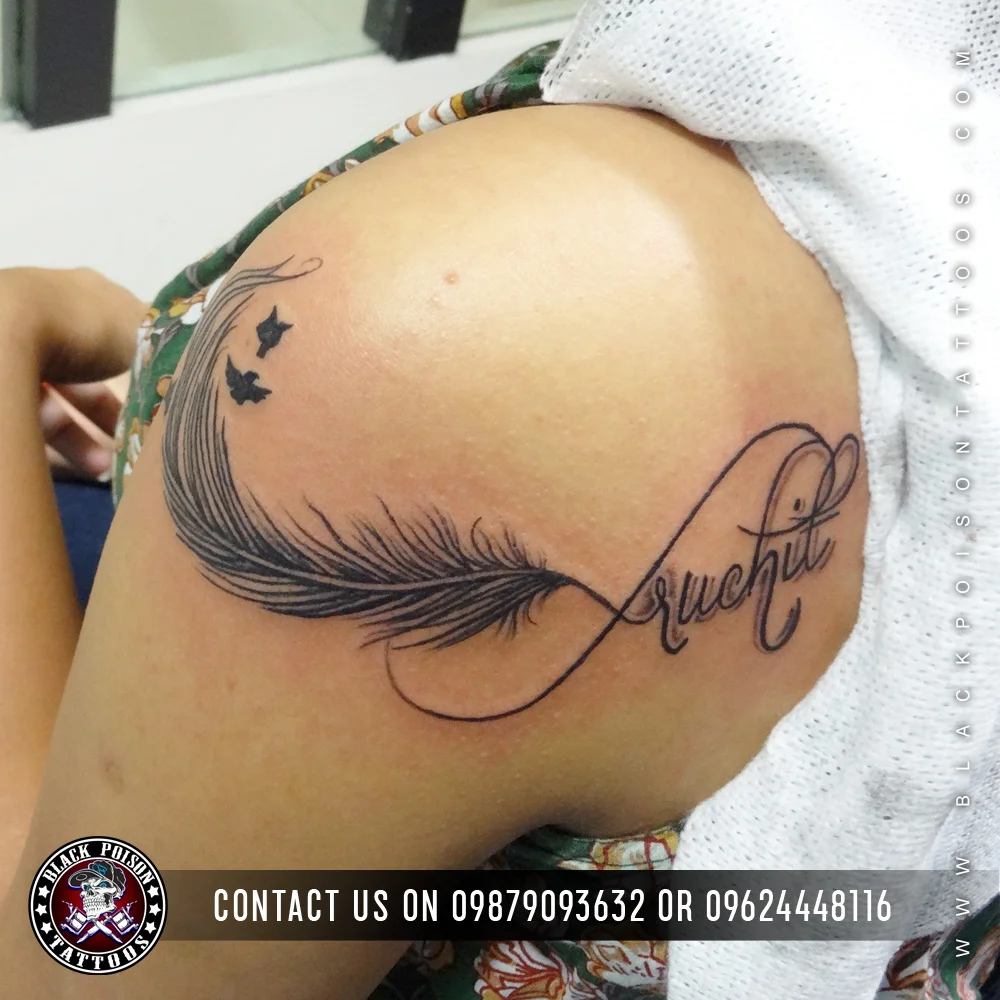 Peacock feather tattoo design with colors