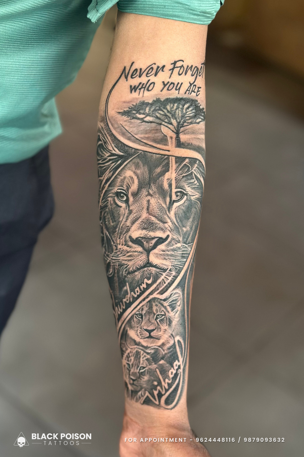 Lion Family Tattoo with Personal Touch