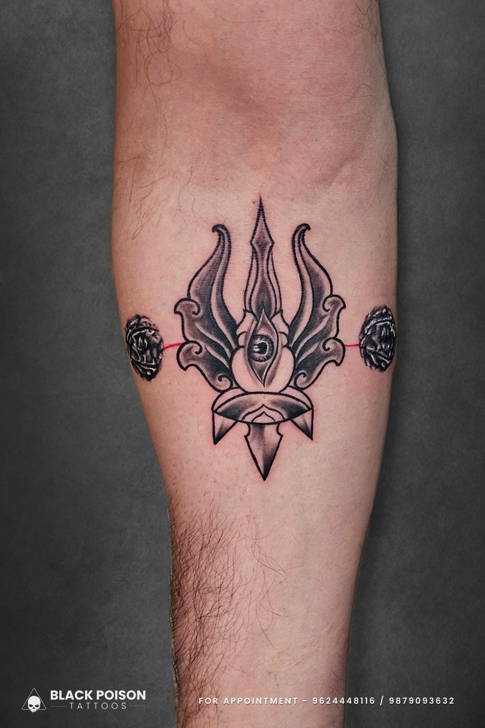 Trishul tattoo with Third Eye by Black Poison Tattoo Studio