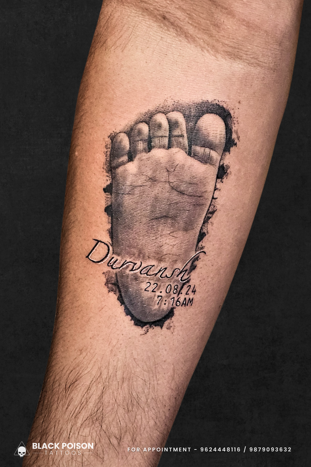 Baby Footprint Tattoo with Name Durvansh and Birth Details