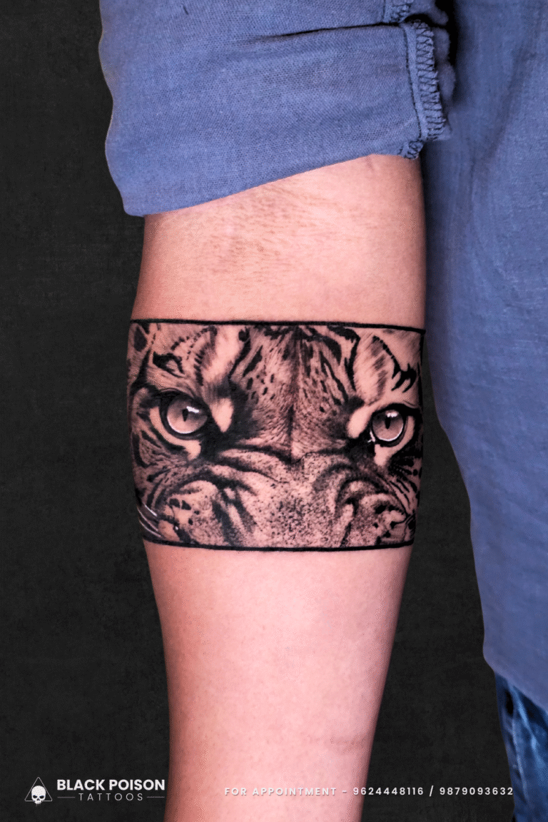 Realistic Tiger Eyes Armband Tattoo on Forearm