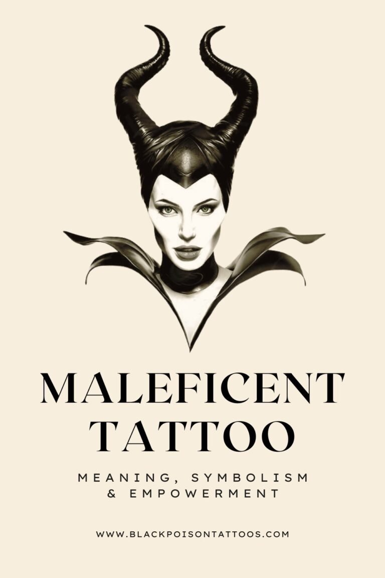 Maleficent tattoo design featuring horns and wings