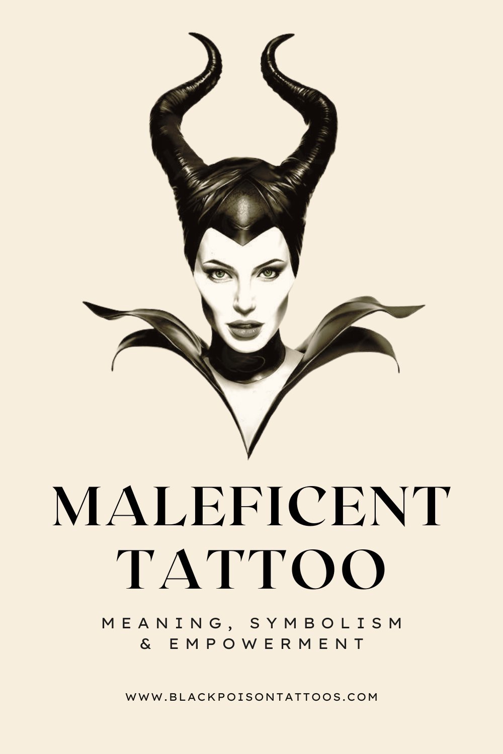 Maleficent tattoo design featuring horns and wings