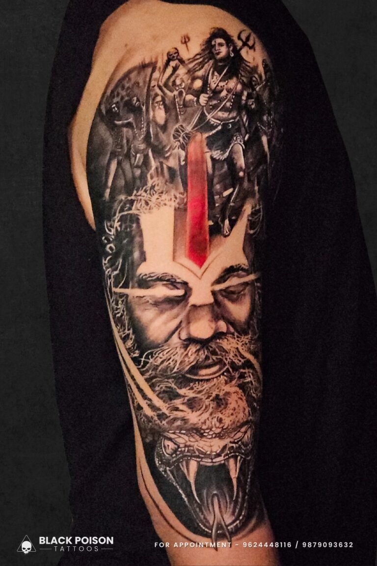 Realistic Shiva and Snake Sleeve Tattoo Design