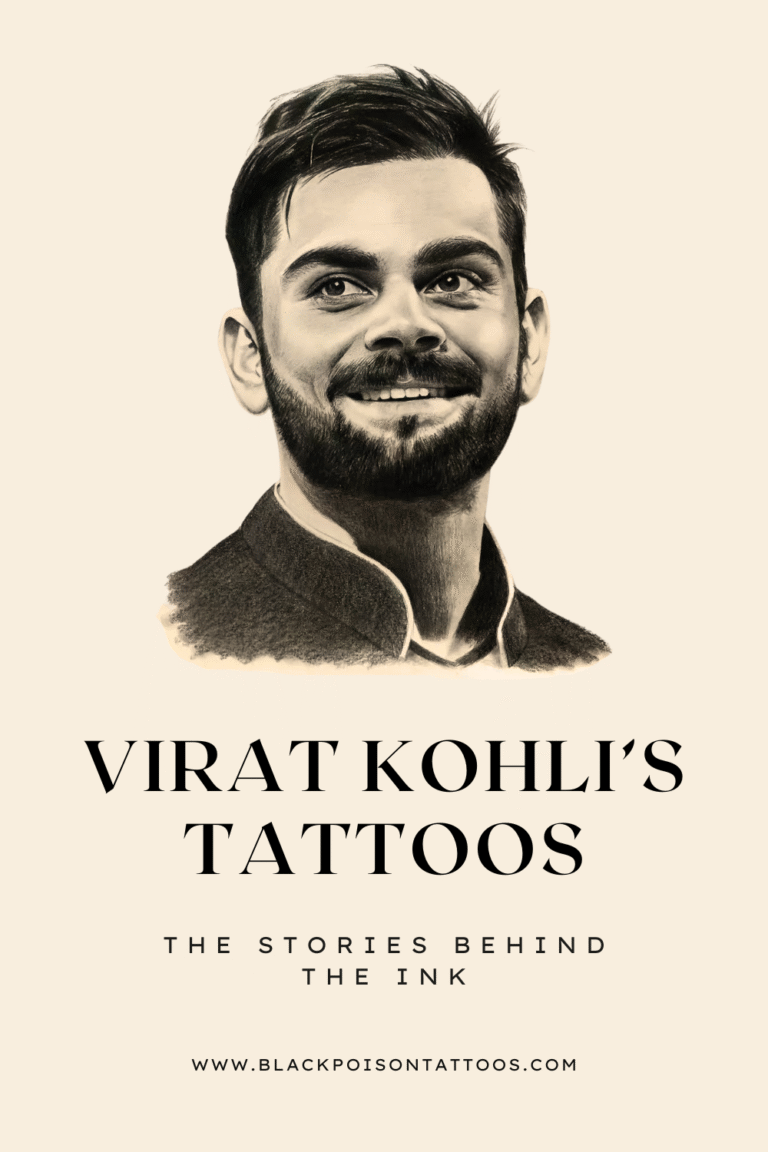 Virat Kohli’s Lord Shiva tattoo on his left forearm, symbolizing spirituality and self-improvement