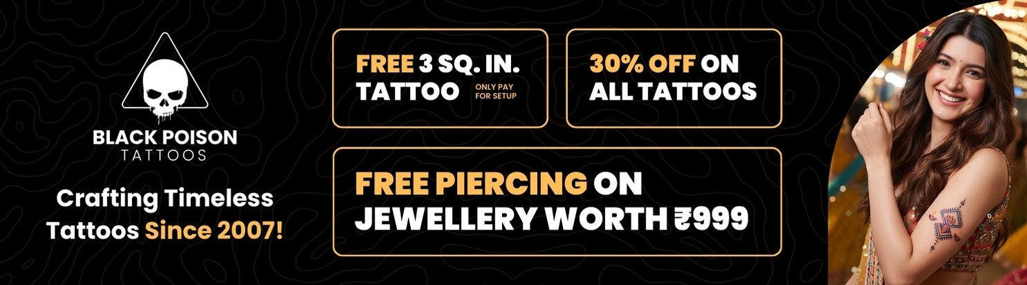 Promotional banner for tattoo and piercing offers