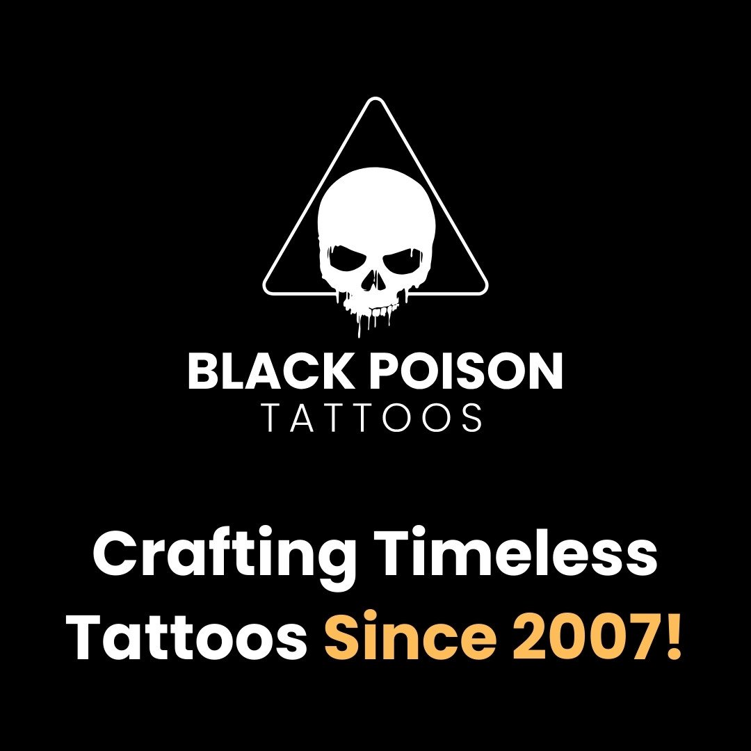 Black Poison Tattoo Studio logo graphic with the tagline crafting timeless tattoos
