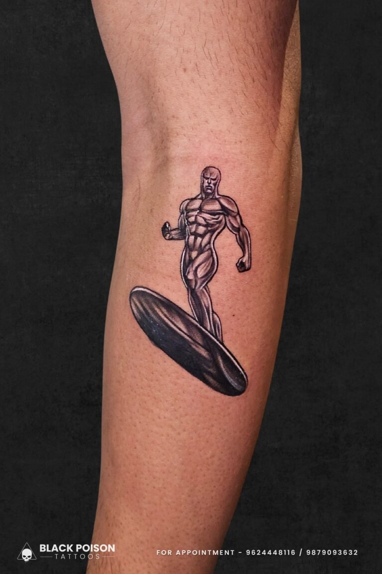 Realistic Silver Surfer Tattoo on Forearm by Black Poison Tattoo Studio Ahmedabad