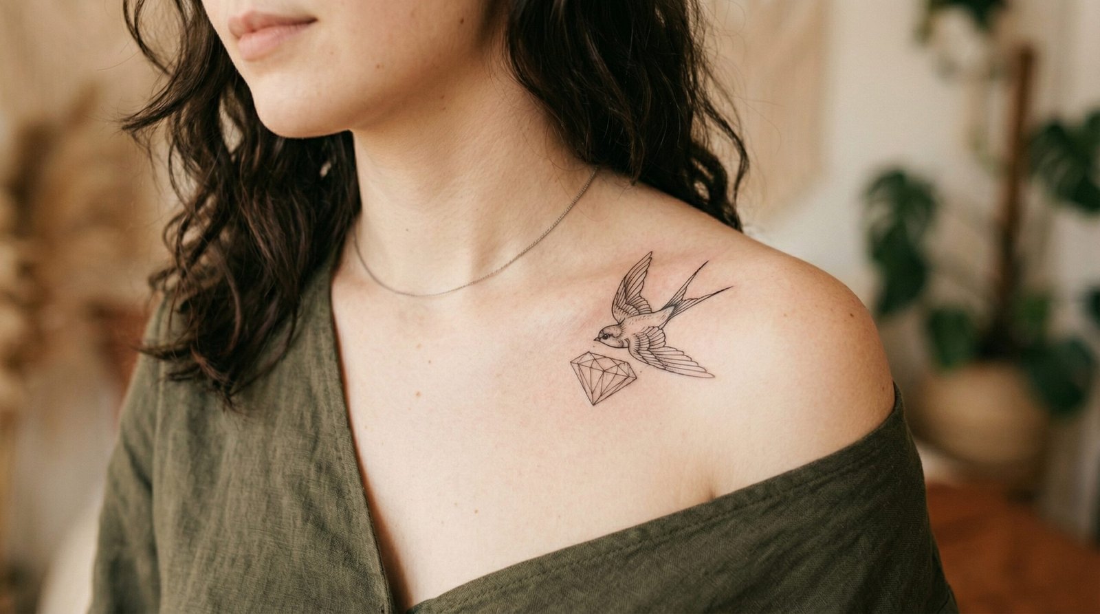 A beautifully healed, custom fine line collarbone tattoo created by the single-needle artists at Black Poison Tattoo Studio in Ahmedabad.