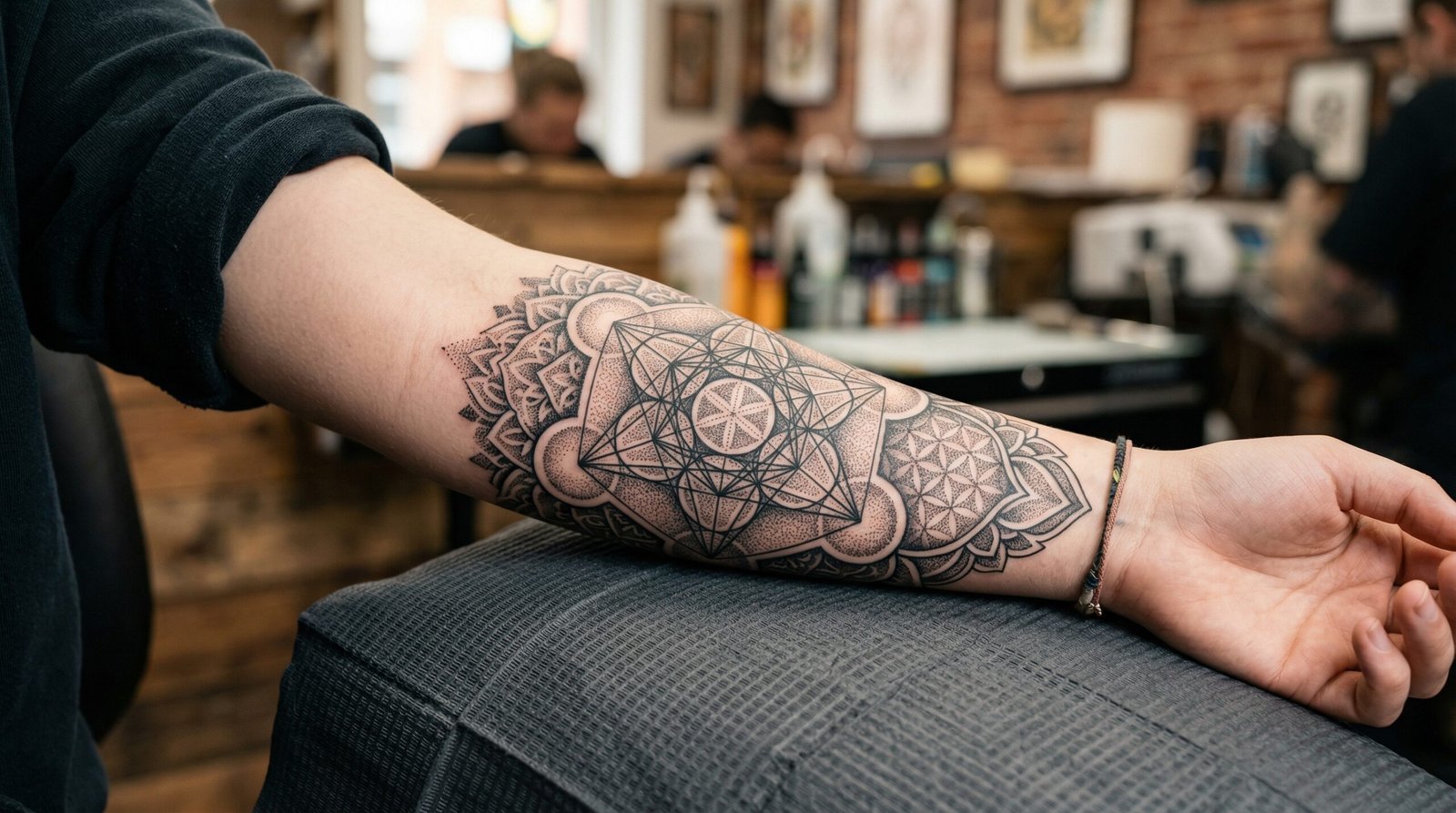 A perfectly symmetrical, custom dotwork mandala tattoo done by the precision artists at Black Poison Tattoo Studio in Ahmedabad.