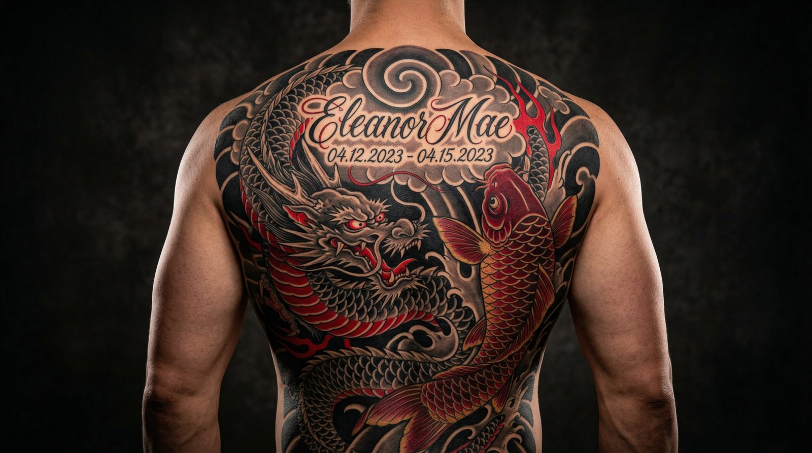 A beautifully healed custom full backpiece tattoo done by the senior artists at Black Poison Tattoo Studio in Ahmedabad.