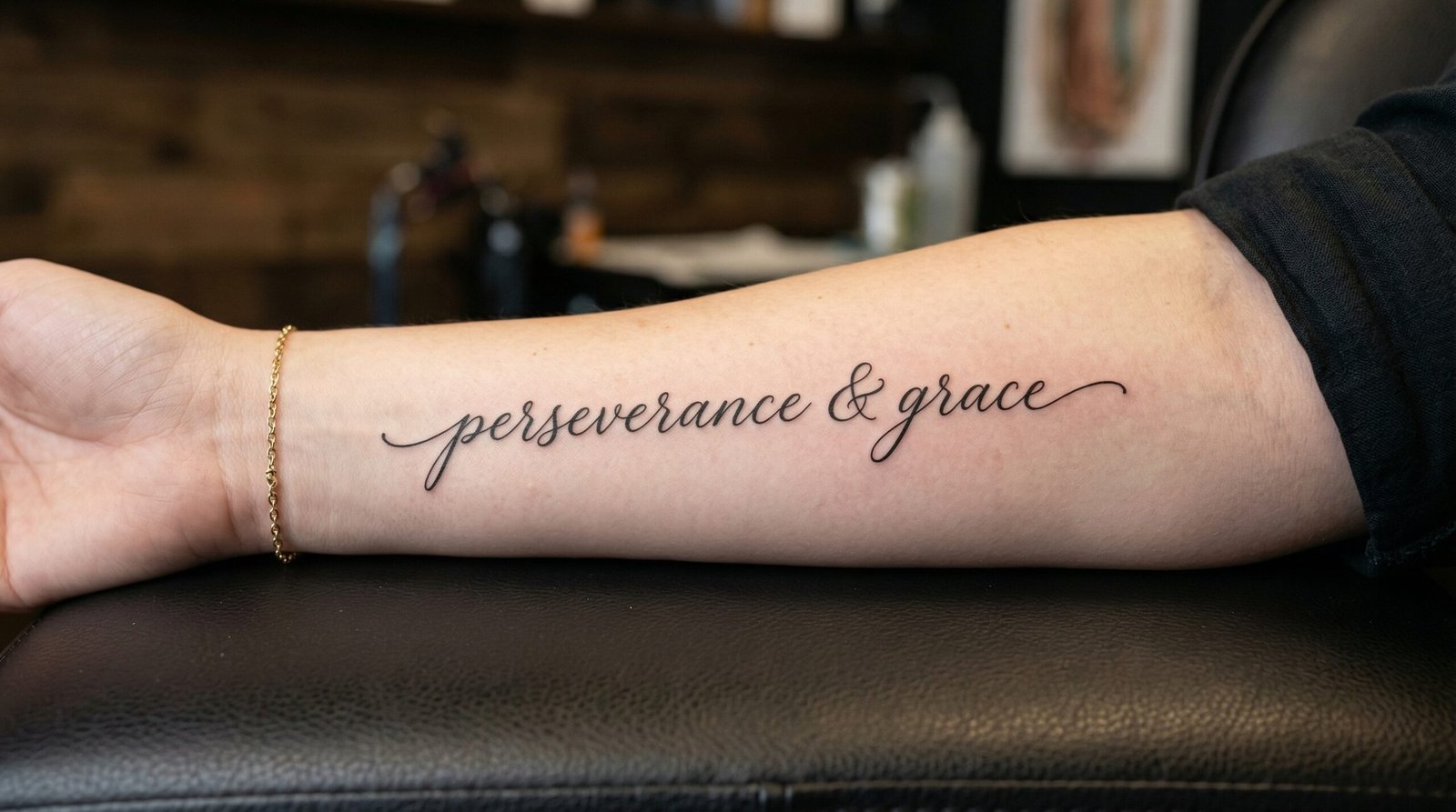 A flawless, custom fine line script tattoo done by the lettering artists at Black Poison Tattoo Studio in Ahmedabad.