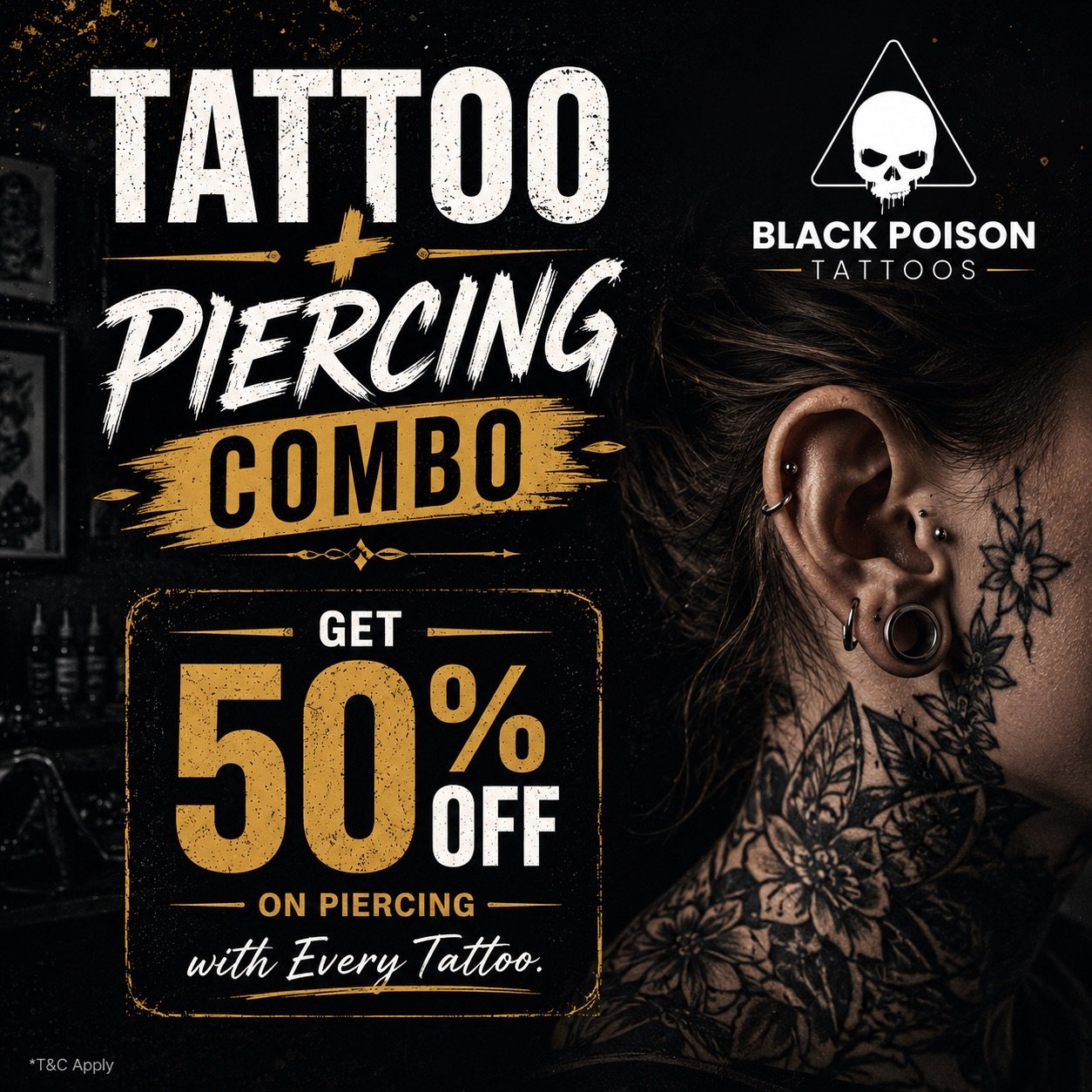 Tattoo and Piercing Combo Offer with 50 Percent OFF Piercing in Ahmedabad